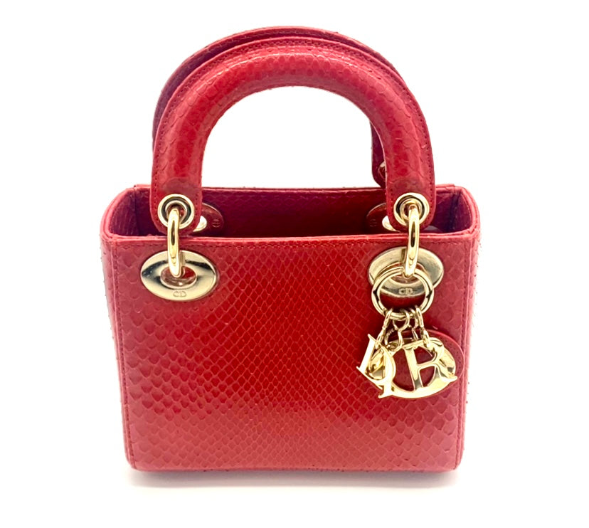 CHRISTIAN DIOR LADY DIOR MINI RED PYTHON Bag