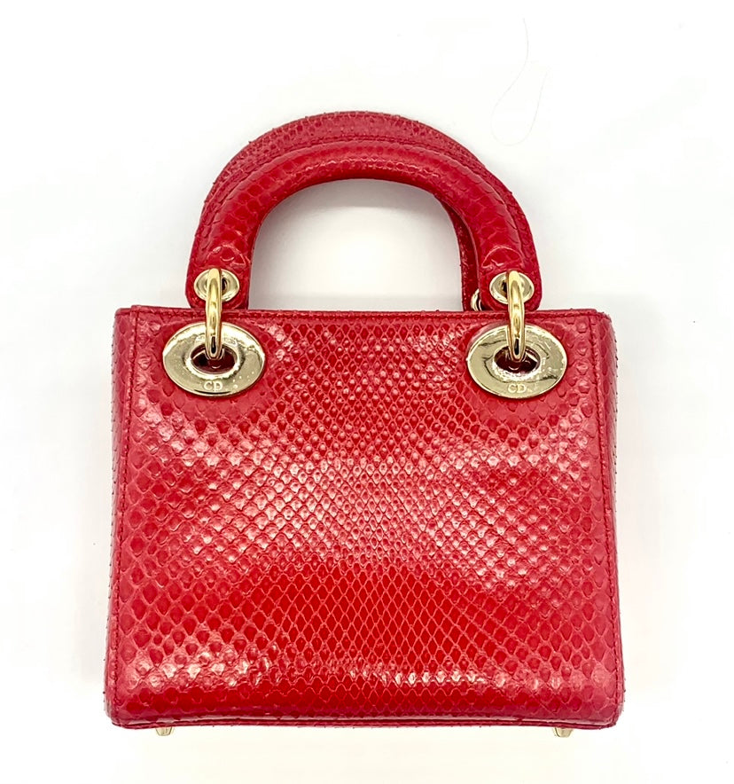 CHRISTIAN DIOR LADY DIOR MINI RED PYTHON Bag