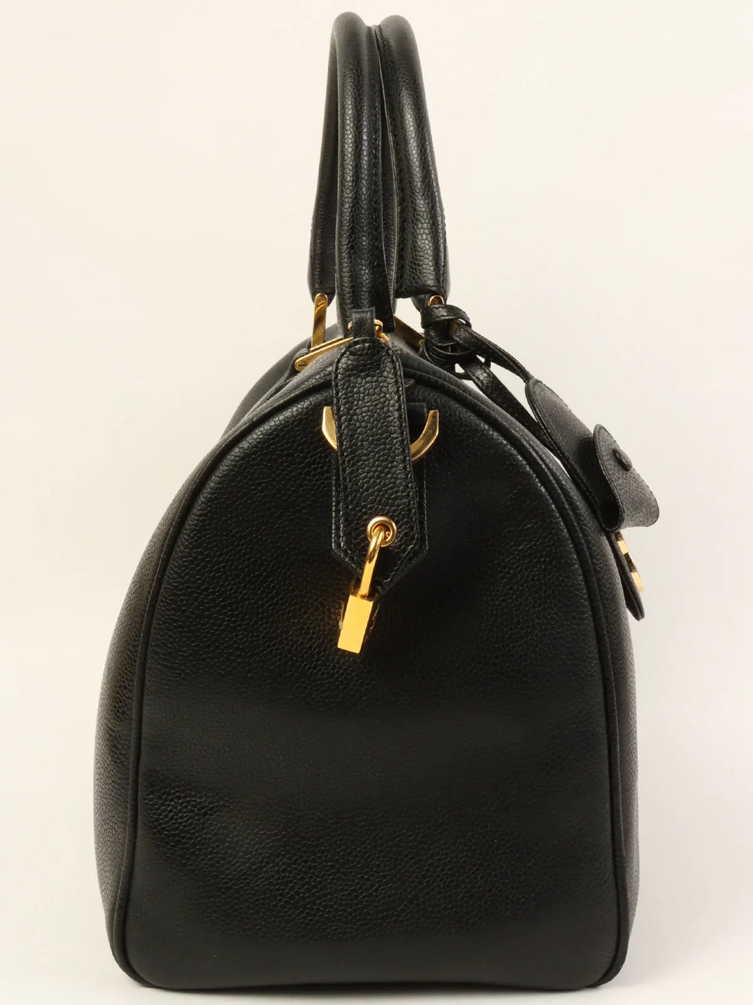 CHANEL Around 1995 Made Caviar Skin Cc Mark Stitch Boston Bag Black