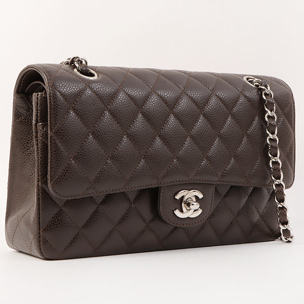 Chanel Around 2006 Made Caviar Skin Classic Flap Chain Bag 25Cm Dark Brown
