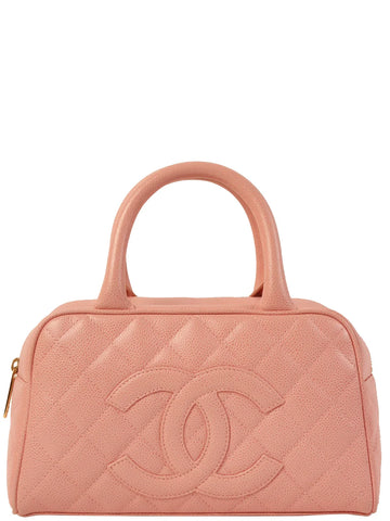 CHANEL Around 2003 Made Caviar Skin Cc Mark Mini Boston Bag Pink