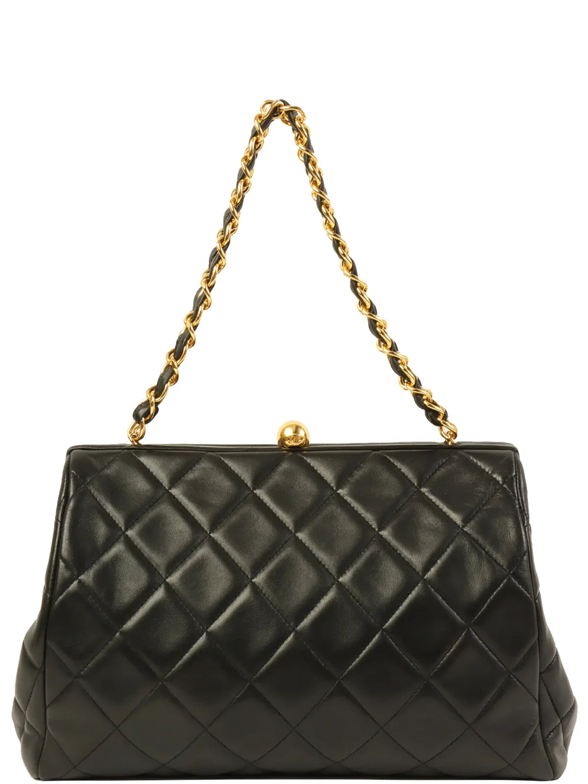 CHANEL Around 1995 Made Cc Mark Metal Clasp Chain Bag Black