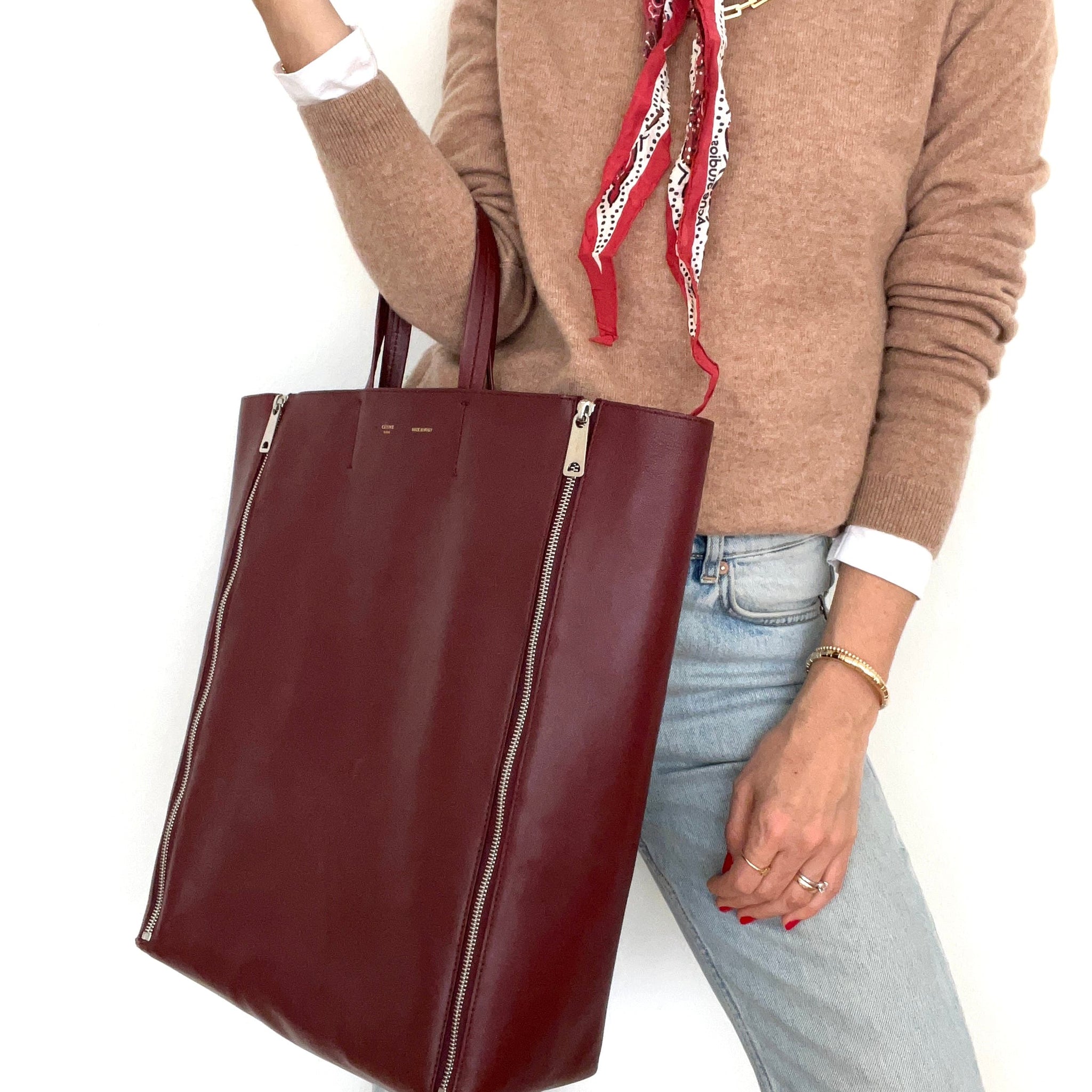 Burgundy Cabas Vertical Leather Tote