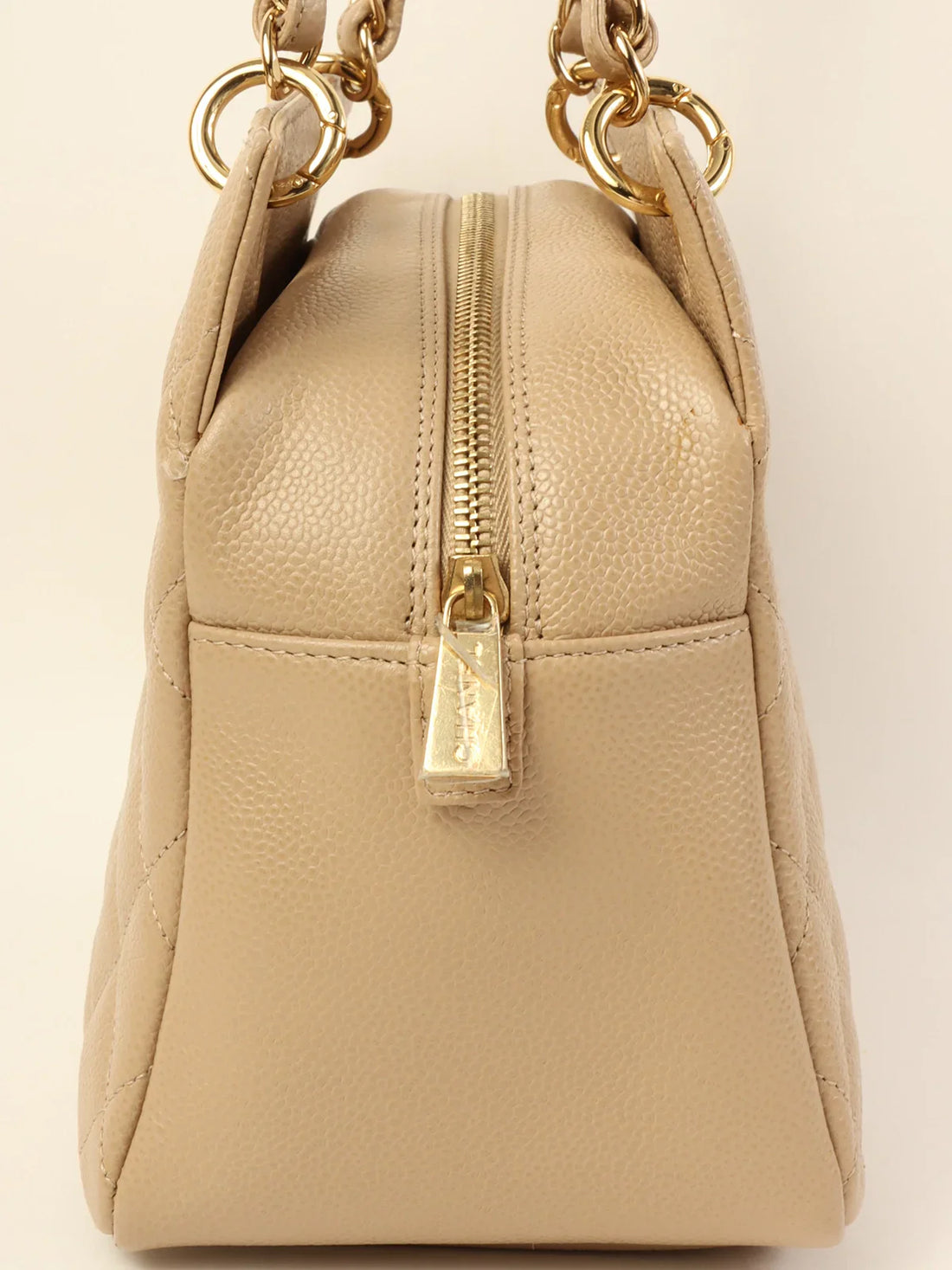 CHANEL Around 2001 Made Caviar Skin Cc Mark Stitch Chain Tote Bag Greige