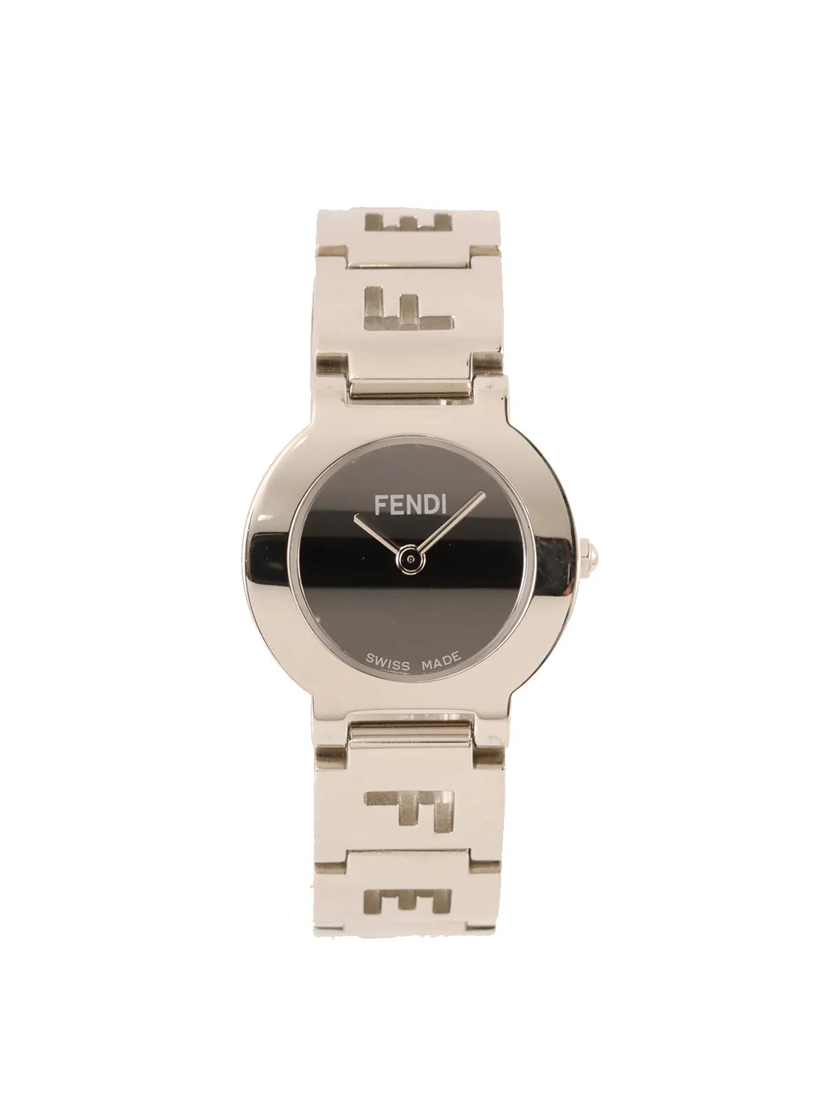 FENDI Round Face Logo Bracelet Watch Silver/Black