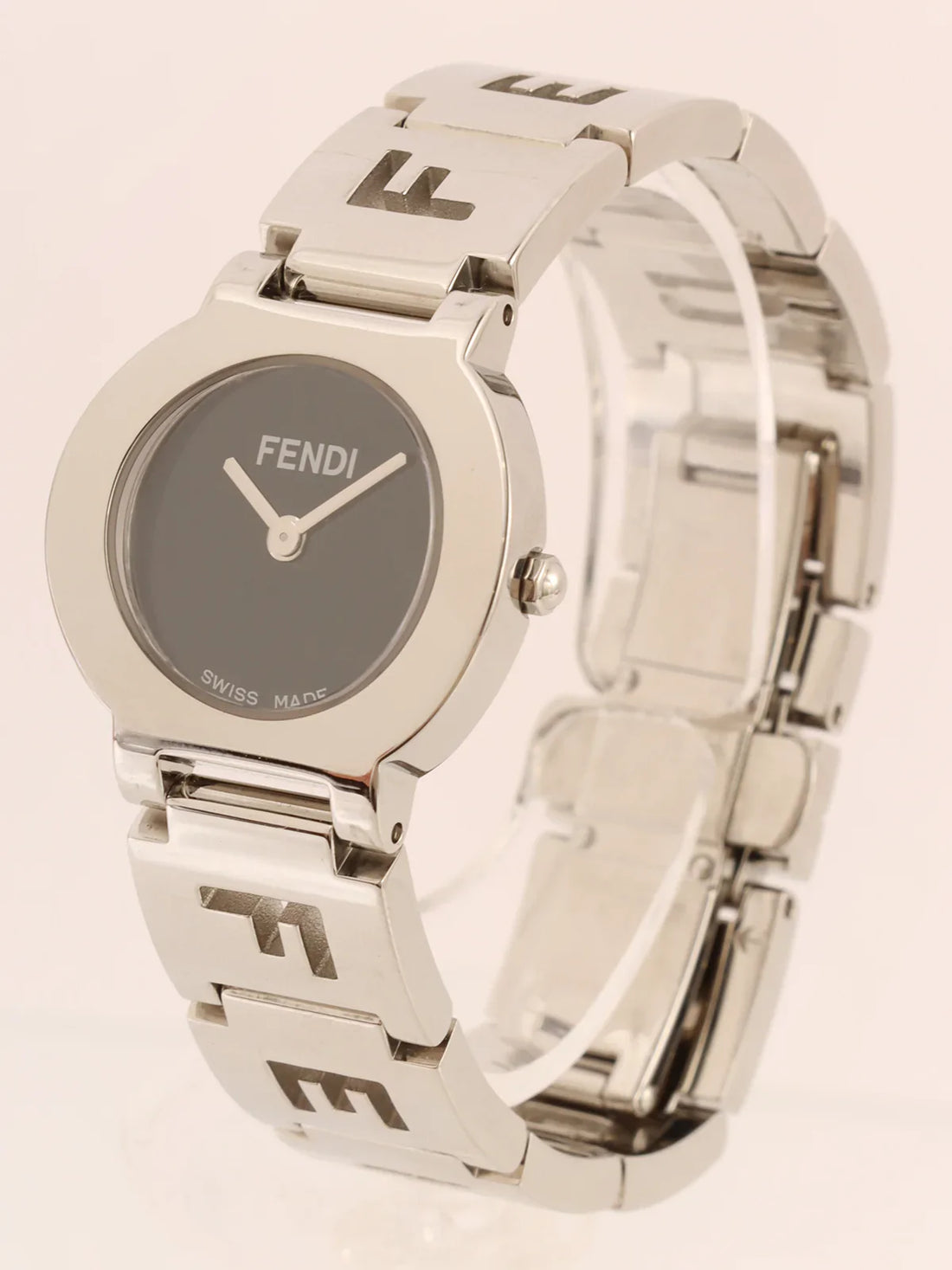 FENDI Round Face Logo Bracelet Watch Silver/Black