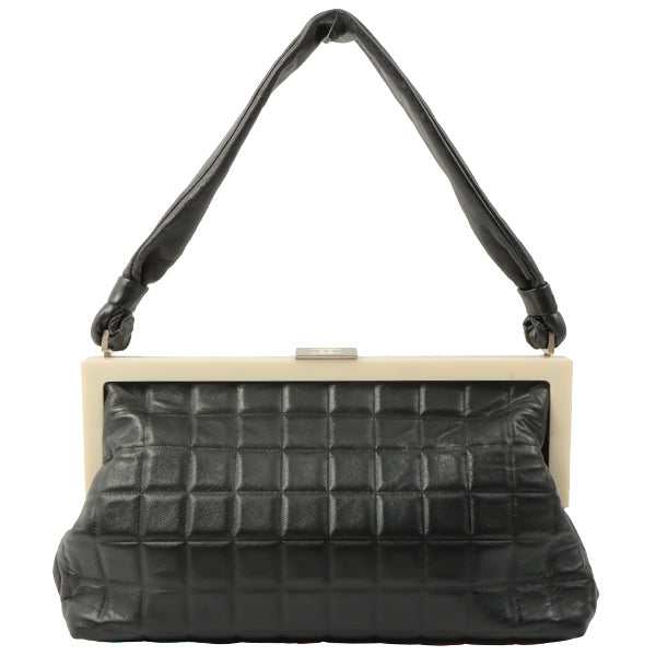 Chanel Around 2002 Made Chocolate Bar Stitch Cc Mark Plate Kiss-Lock Clasp Shoulder Bag Black/White