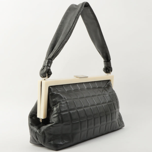 Chanel Around 2002 Made Chocolate Bar Stitch Cc Mark Plate Kiss-Lock Clasp Shoulder Bag Black/White