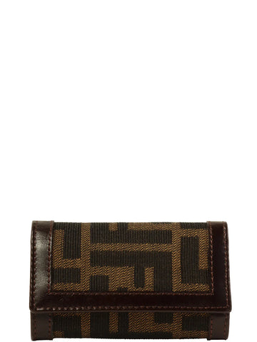 FENDI Canvas Ff Pattern Key Case Brown