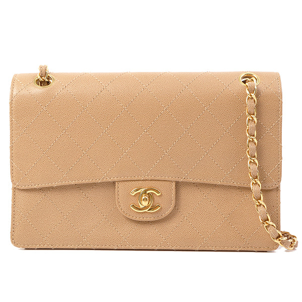 Chanel Around 1998 Made Caviar Skin Turn-Lock Shoulder Bag Beige