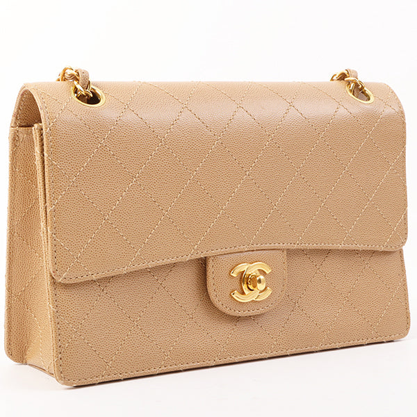 Chanel Around 1998 Made Caviar Skin Turn-Lock Shoulder Bag Beige