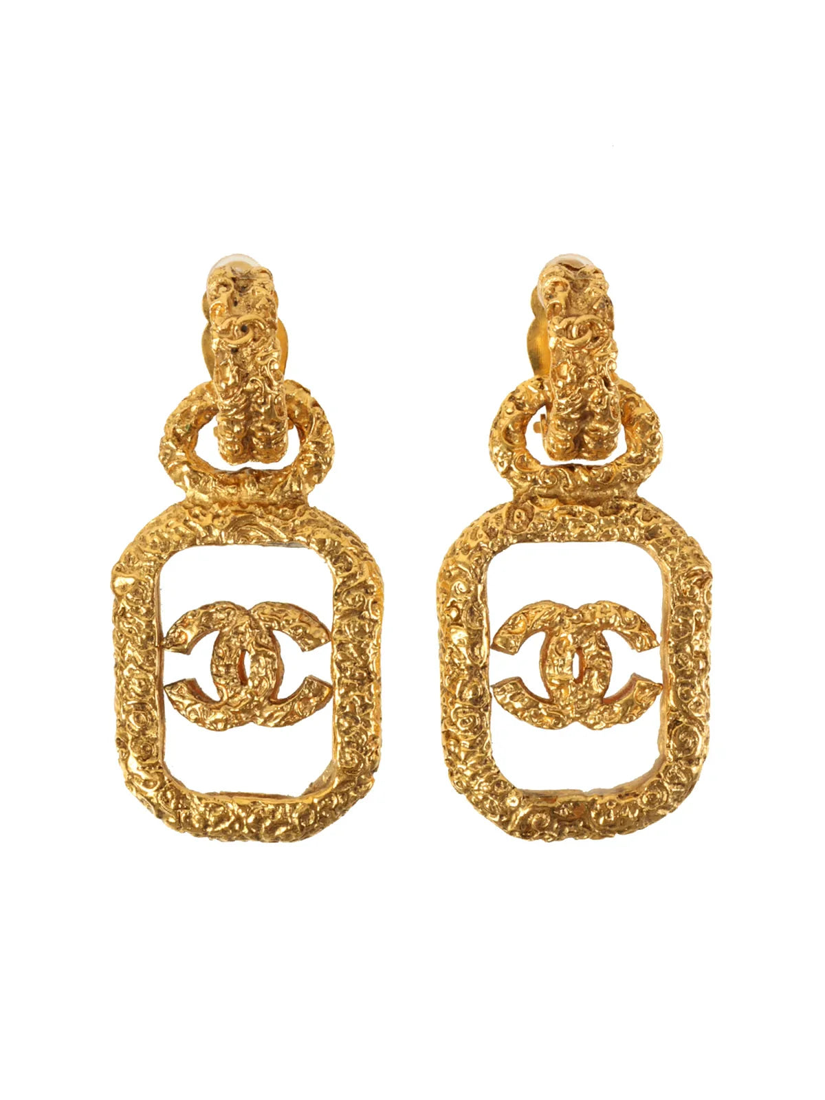 CHANEL 1993 Made Square Cc Mark Swing Earrings Gold/Clear