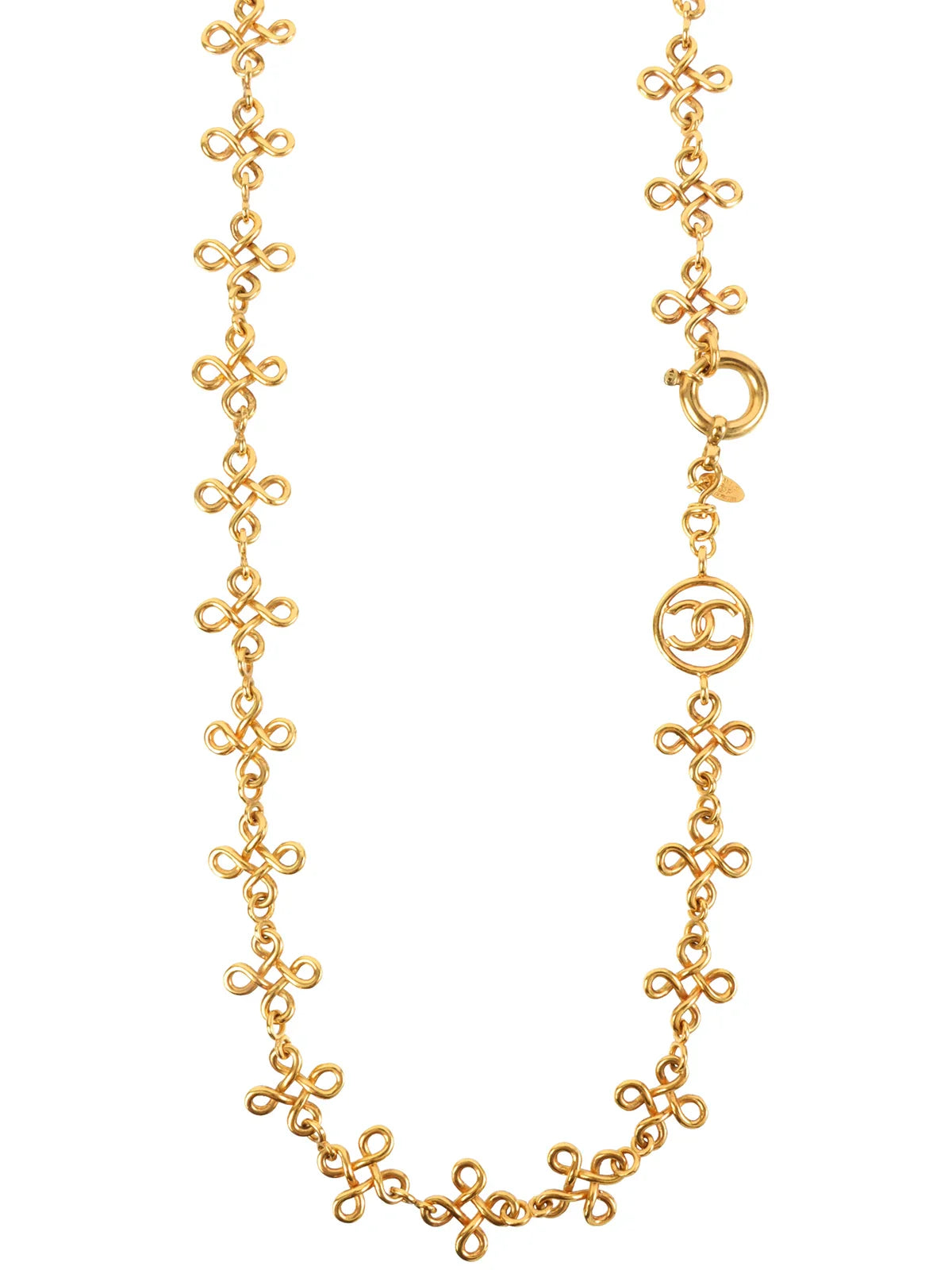 CHANEL 1993 Made Circle Cutout Cc Mark Design Chain Necklace Gold