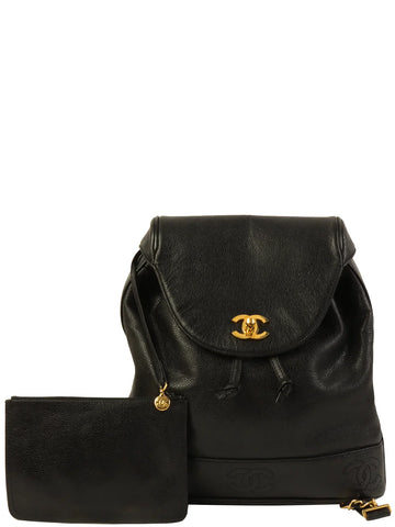 CHANEL Around 1995 Made Caviar Skin Cc Mark Plate Backpack Black