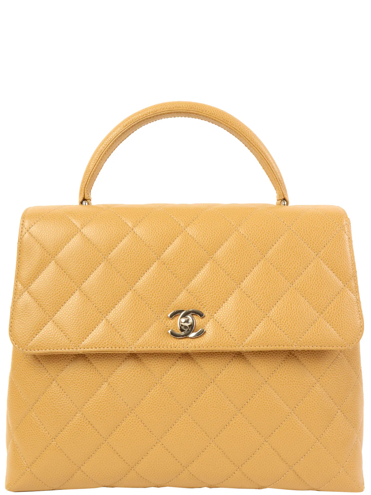 CHANEL Around 2000 Made Caviar Skin Turn-Lock Top Handle Bag Beige