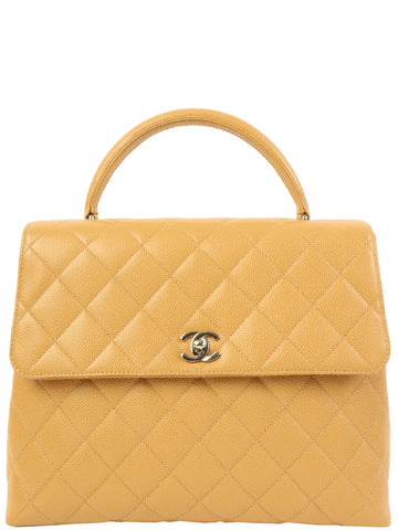 CHANEL Around 2000 Made Caviar Skin Turn-Lock Top Handle Bag Beige