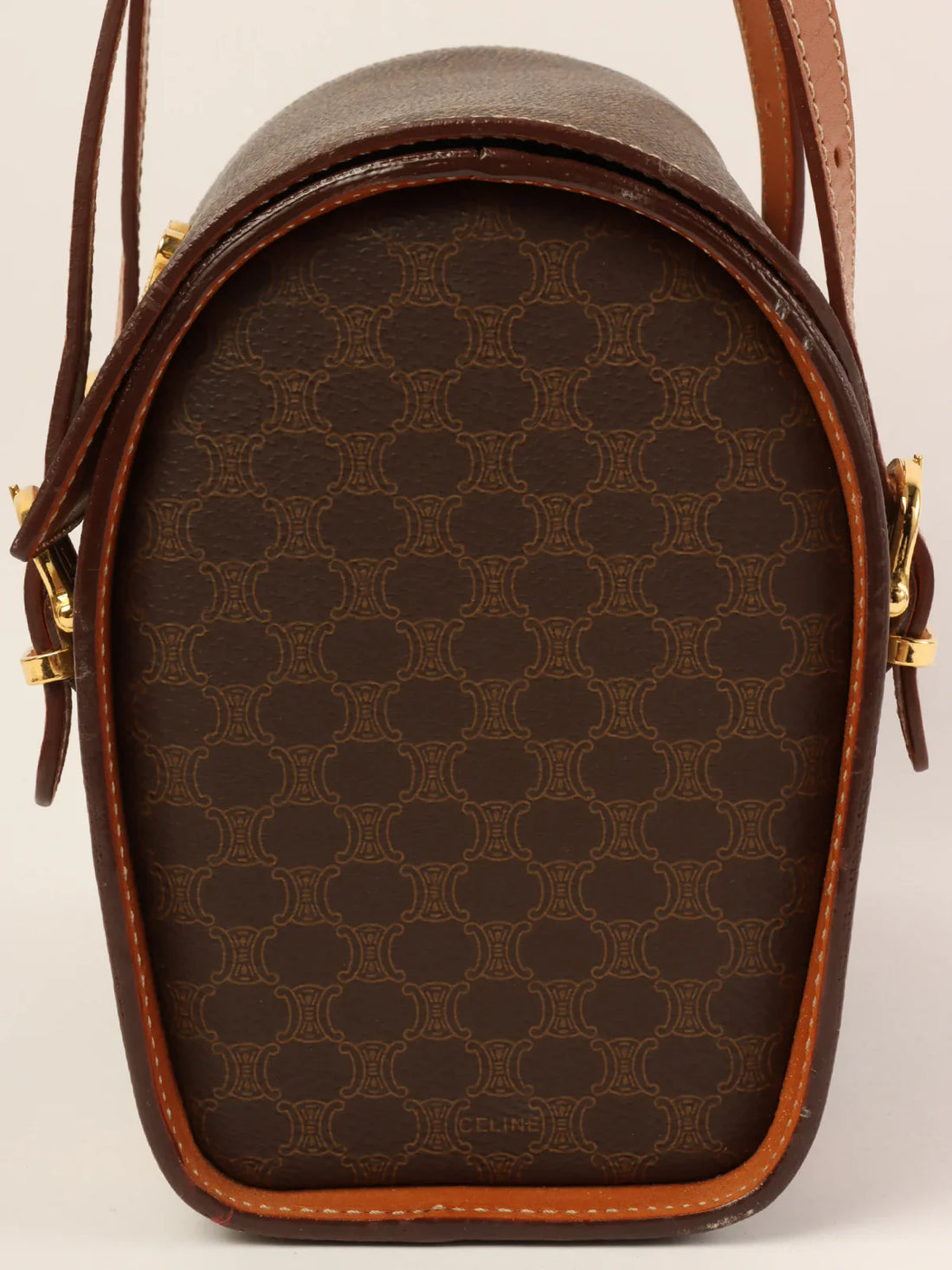 CELINE Macadam Pattern Logo Plate Box Top Handle Bag Brown
