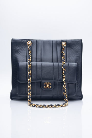 Chanel Vintage Dark Navy Lambskin Vertical Pocket Tote Bag