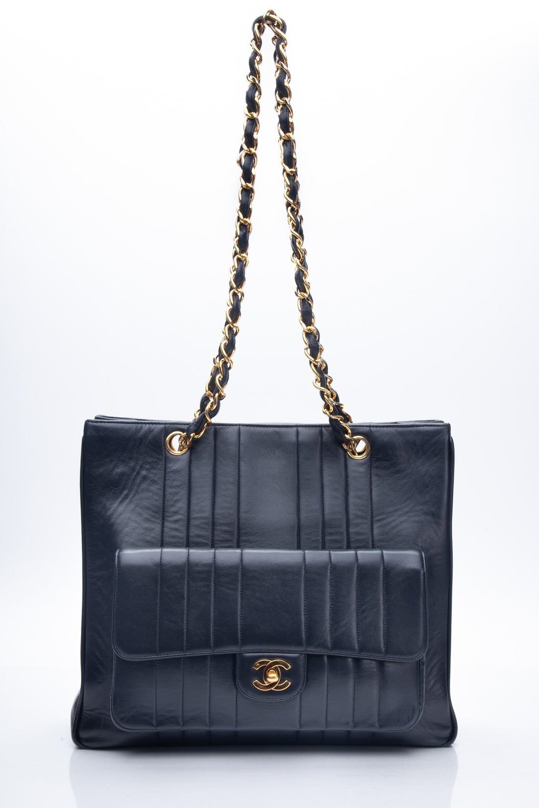 Chanel Vintage Dark Navy Lambskin Vertical Pocket Tote Bag