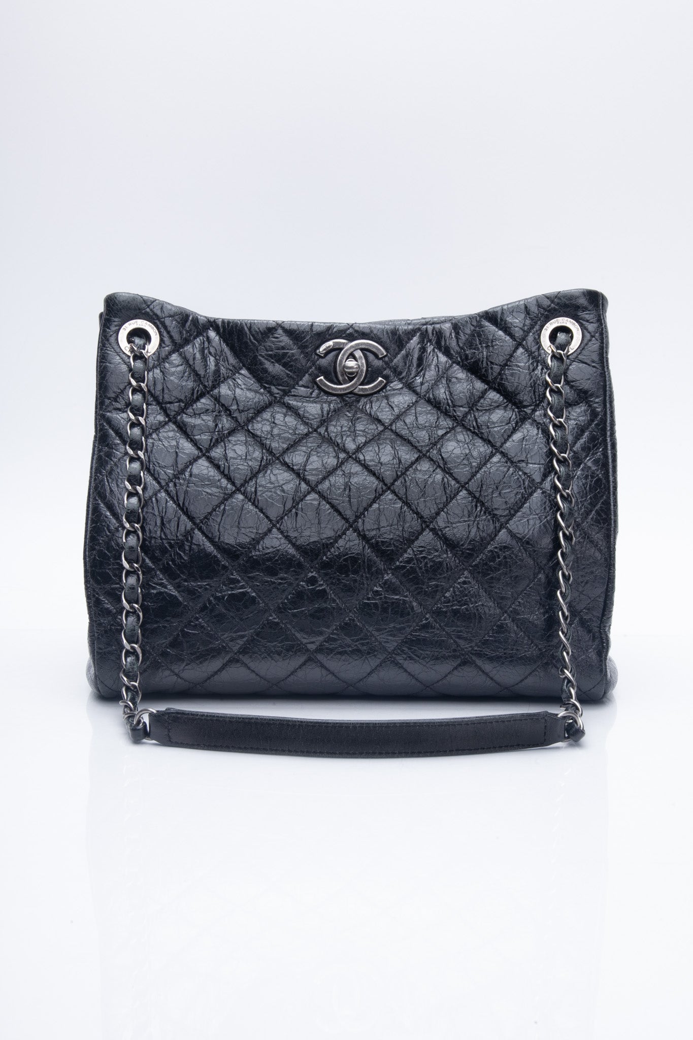 Chanel Glazed Black Aged Calfskin Accordion Tote Bag