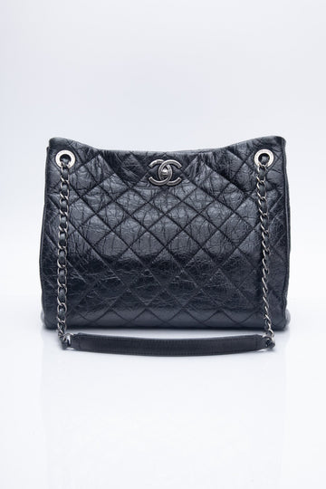 Chanel Glazed Black Aged Calfskin Accordion Tote Bag