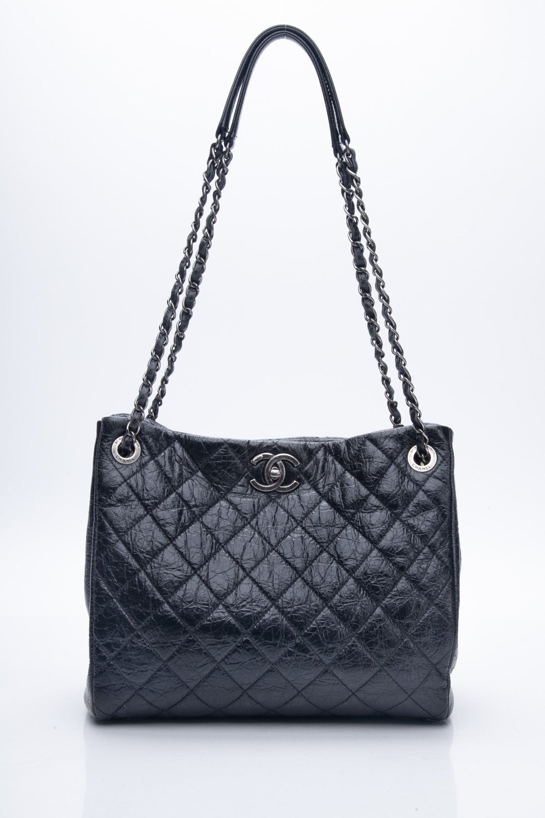 Chanel Glazed Black Aged Calfskin Accordion Tote Bag