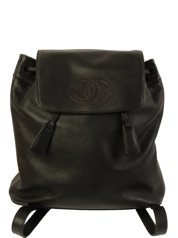 CHANEL Around 1998 Made Cc Mark Stitch Backpack Black