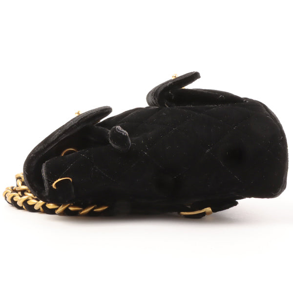 CHANEL Around 1995 Made Double Turn-Lock Velour Backpack Mini Black