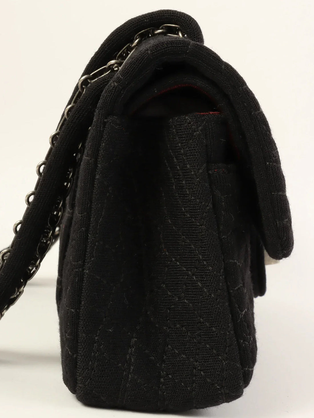 CHANEL Around 2007 Nmade Cotton Crocodile Stitch 2.55 Chain Shoulder Bag Black