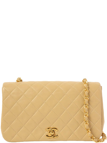 CHANEL Around 1990 Made Full Flap Chain Bag 23Cm Beige