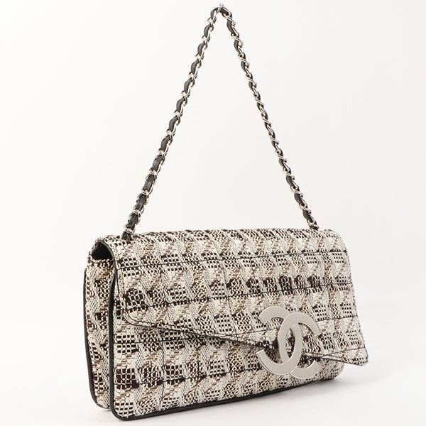 Chanel Around 2005 Made Tweed Cc Mark Plate Chain Shoulder Bag Black/Multi