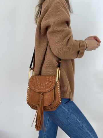 Chloé Hudson mini whipstitched suede shoulder bag in Tan