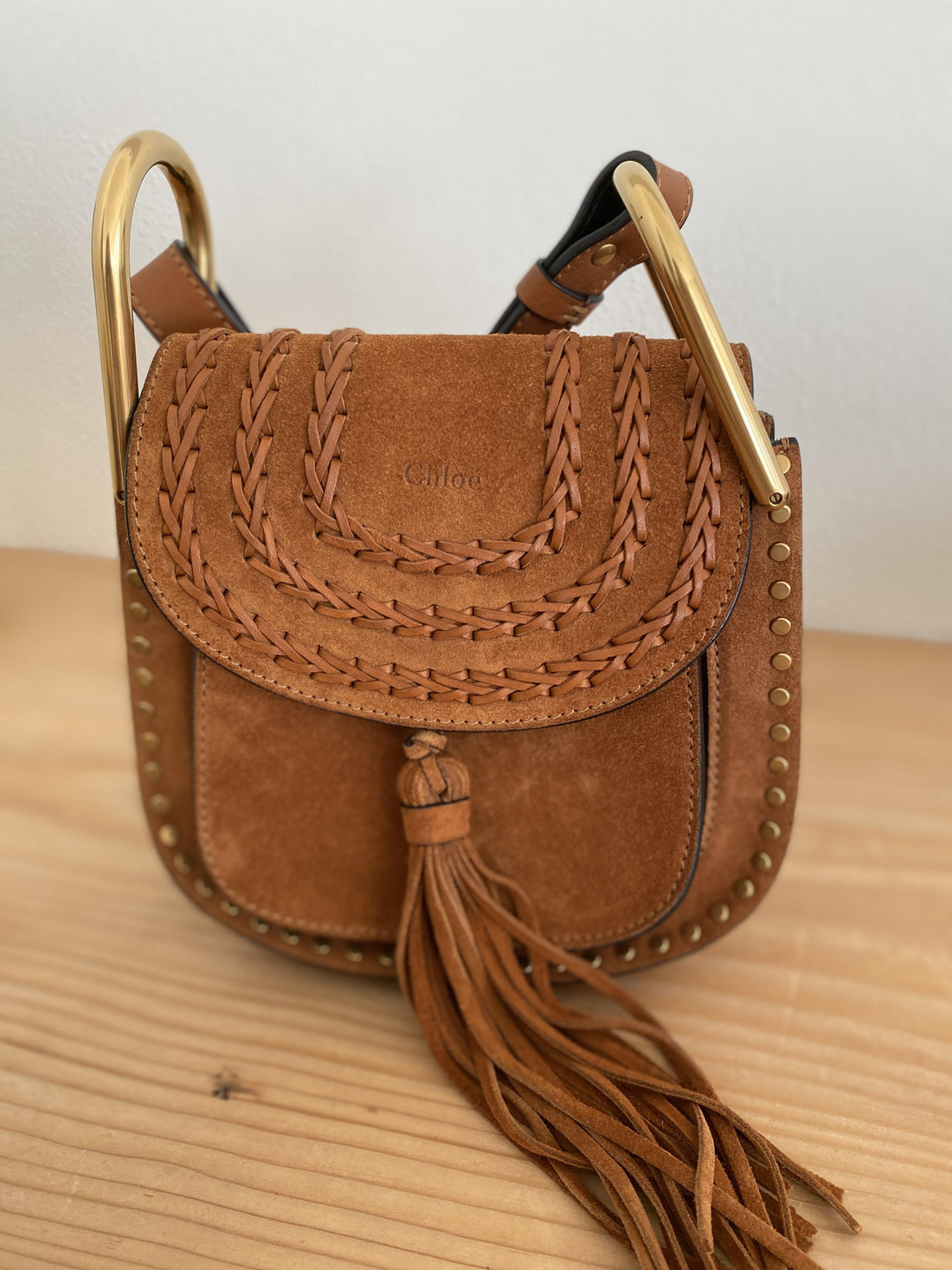 Chloé Hudson mini whipstitched suede shoulder bag in Tan