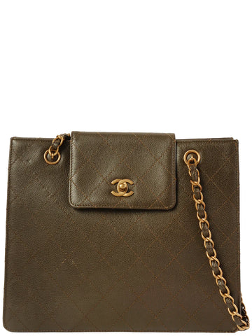 CHANEL Around 1998 Made Caviar Skin Turn-Lock Tote Bag Brown