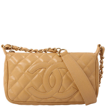 Chanel Around 2001 Made Caviar Skin Cc Mark Stitch Shoulder Bag Beige