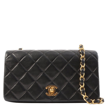 Chanel Around 1990 Made Full Flap Turn-Lock Chain Bag Mini Black
