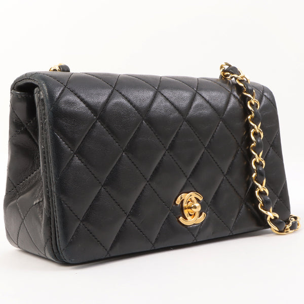 Chanel Around 1990 Made Full Flap Turn-Lock Chain Bag Mini Black