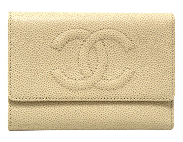 New Chanel White Caviar Leather Classic CC Timeless Medium Trifold Wallet