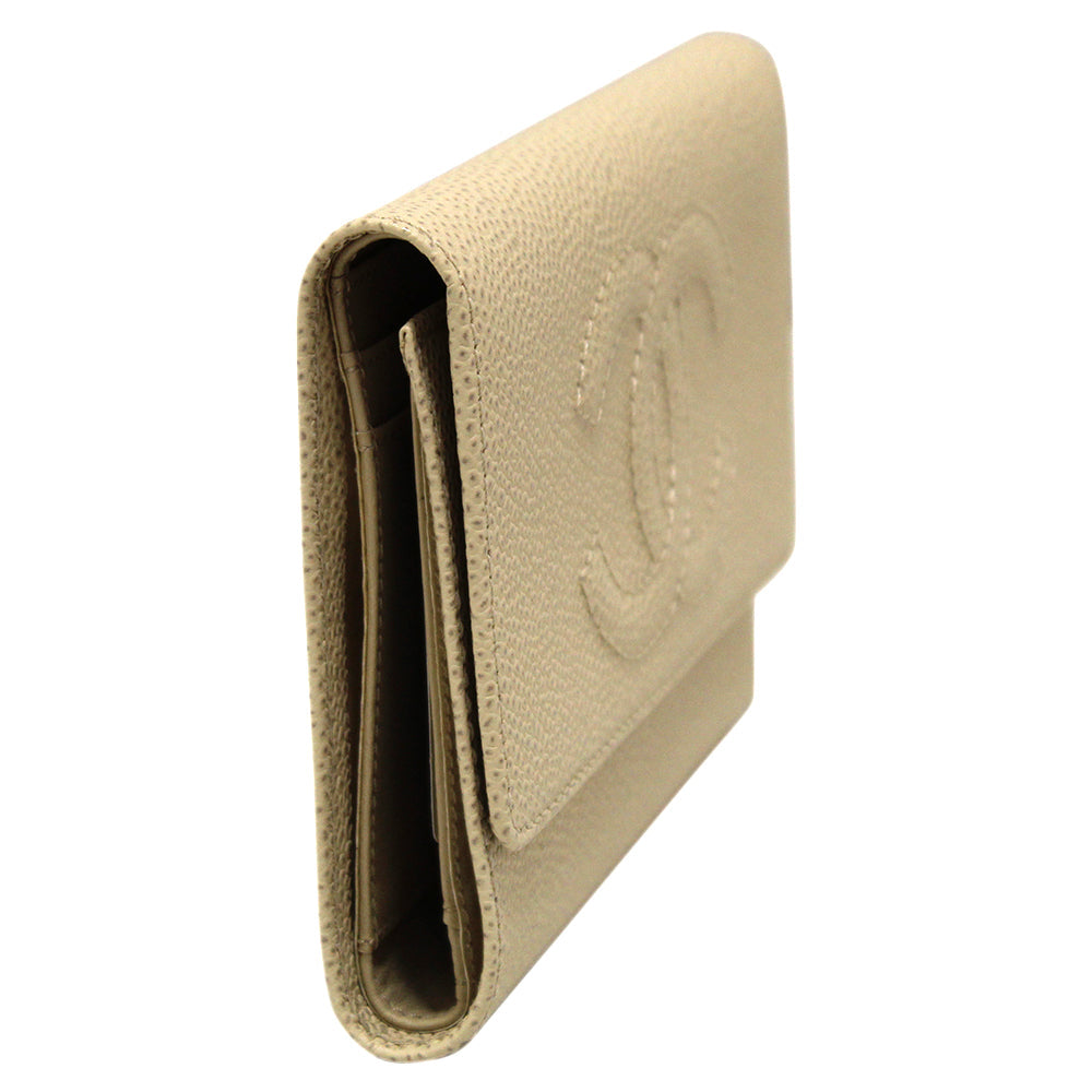 New Chanel White Caviar Leather Classic CC Timeless Medium Trifold Wallet
