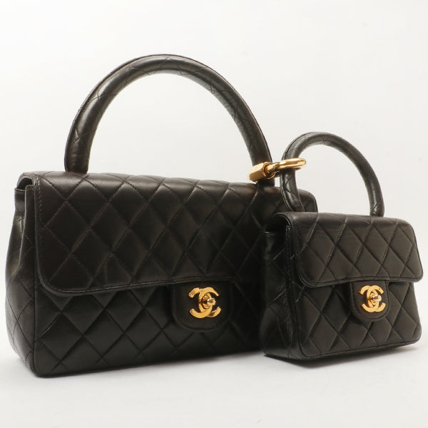 Chanel Around 1992 Made Classic Flap Handbag With Micro Bag Black