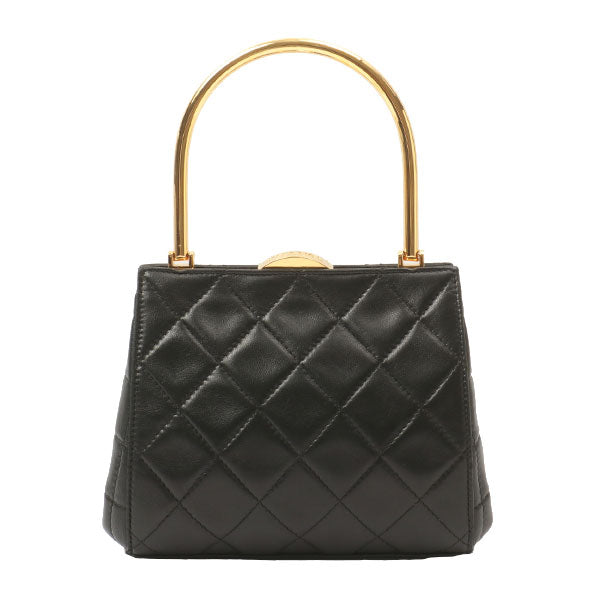 Chanel Around 1998 Made Logo Metal Clasp Handbag Black