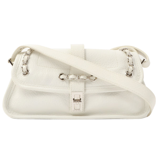 Chanel Around 2003 Made Chain Design Flap 2.55 Button Shoulder Bag White