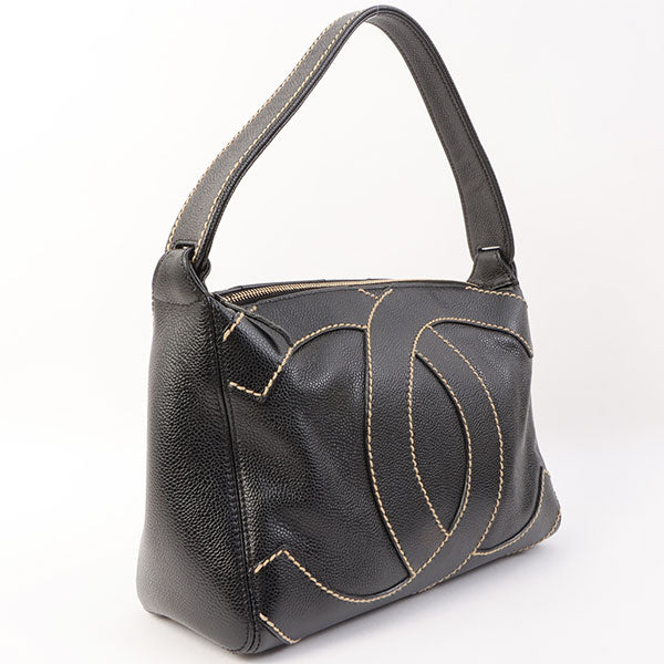 Chanel Around 2005 Made Caviar Skin Wild Stitch Cc Mark Shoulder Bag Black