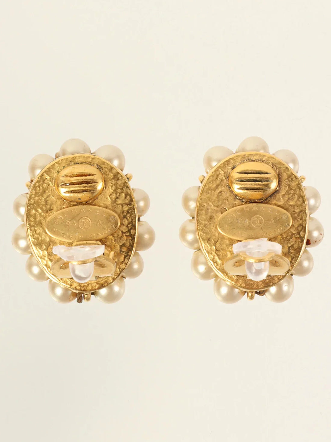 CHANEL 1994 Made Pearl Cc Mark Earrings Gold/Navy