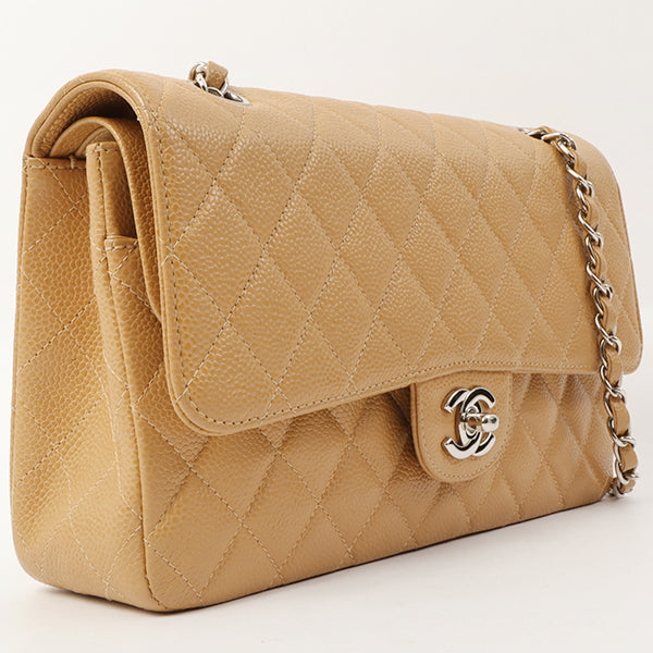 Chanel Around 2000 Made Caviar Skin Classic Flap Chain Bag 25Cm Beige