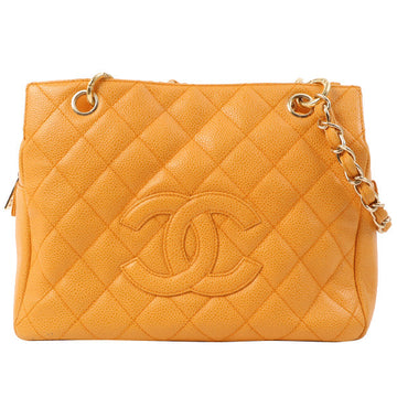 Chanel Around 2003 Made Caviar Skin Cc Mark Stitch Shoulder Bag Mandarine Orange