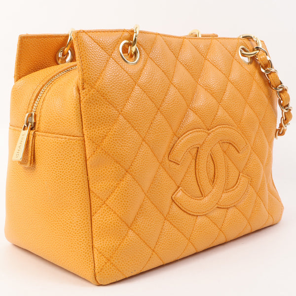 Chanel Around 2003 Made Caviar Skin Cc Mark Stitch Shoulder Bag Mandarine Orange