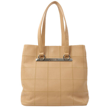 Chanel Around 2006 Made Caviar Skin Chocolate Bar Cut-Out Logo Plate Shoulder Bag Smoky Beige