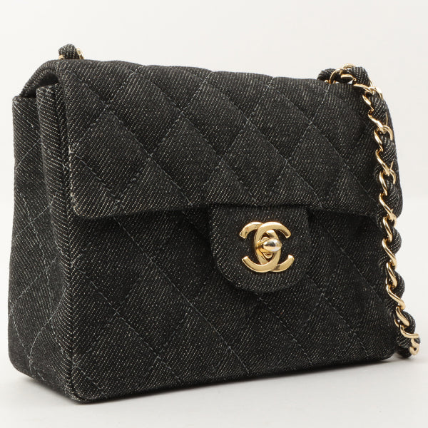 Chanel Around 1998 Made Denim Classic Flap Chain Bag Mini Black