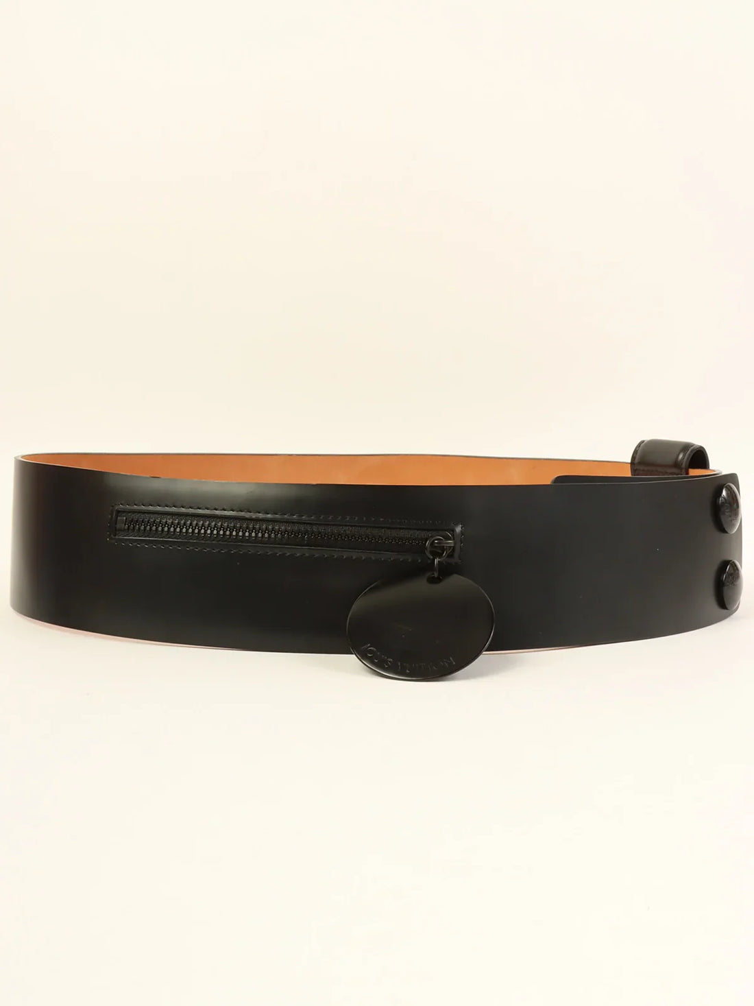 LOUIS VUITTON 2003 Made Logo Button Round Charm Belt Black